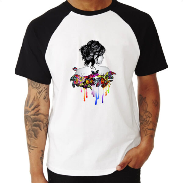Camiseta Raglan Mulher virtuosa e borboletas - Imagem 3