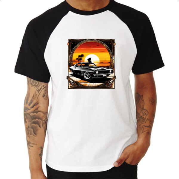 Camiseta Raglan Muscle Car Sunset Art - Imagem 3