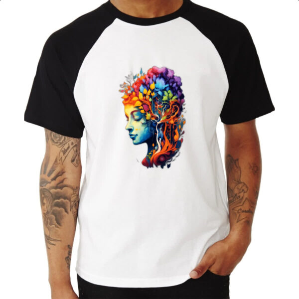 Camiseta Raglan Mae Natureza Aquarela Arte - Imagem 3