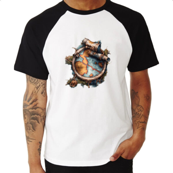 Camiseta Raglan Mapa antigo nautica vintage - Imagem 3