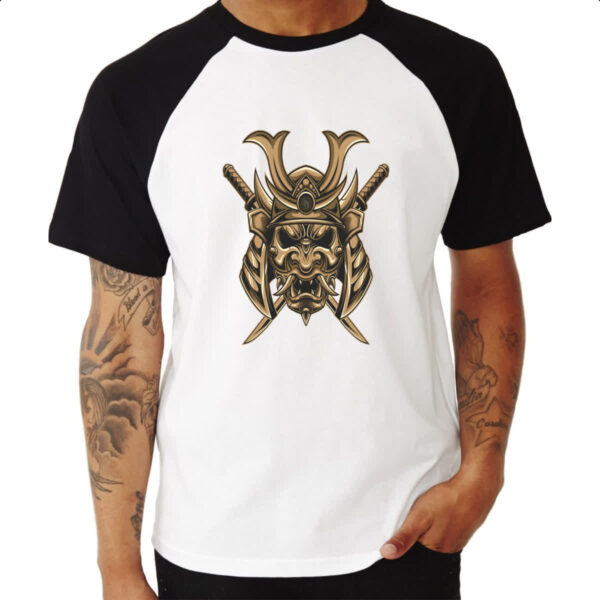 Camiseta Raglan Mascara de Samurai Dourada - Imagem 3