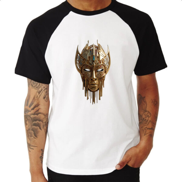 Camiseta Raglan Mascara dourada de guerra - Imagem 3