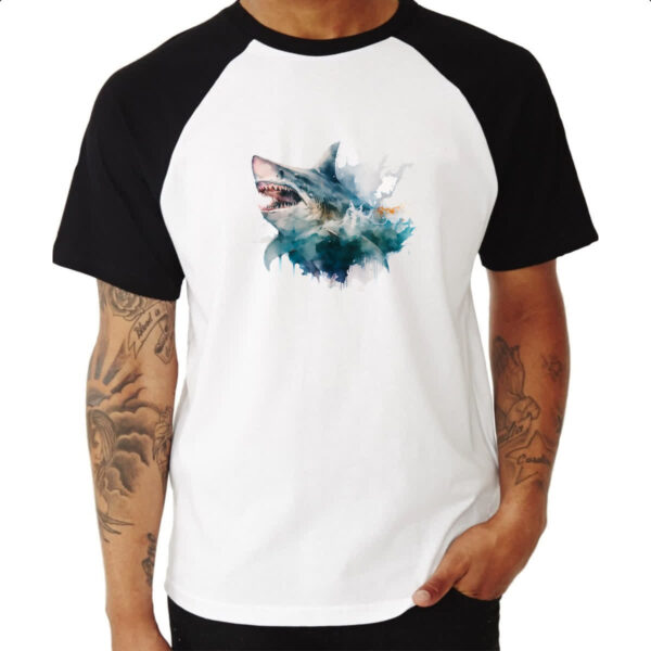 Camiseta Raglan Megalodonte aquarela 2 - Imagem 3