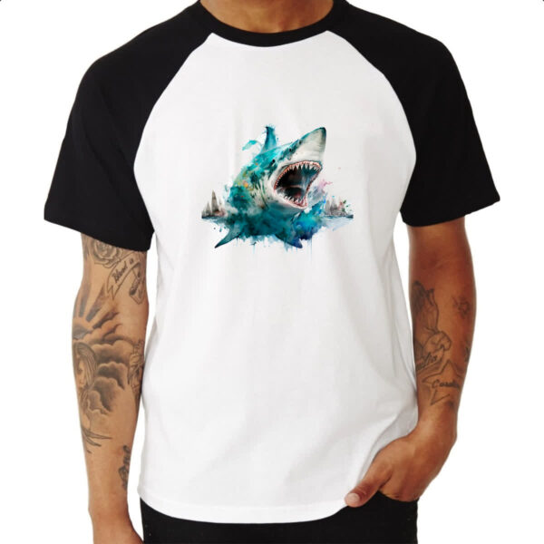 Camiseta Raglan Megalodonte aquarela 3 - Imagem 3