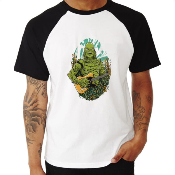 Camiseta Raglan Monstro marinho na guitarra - Imagem 3