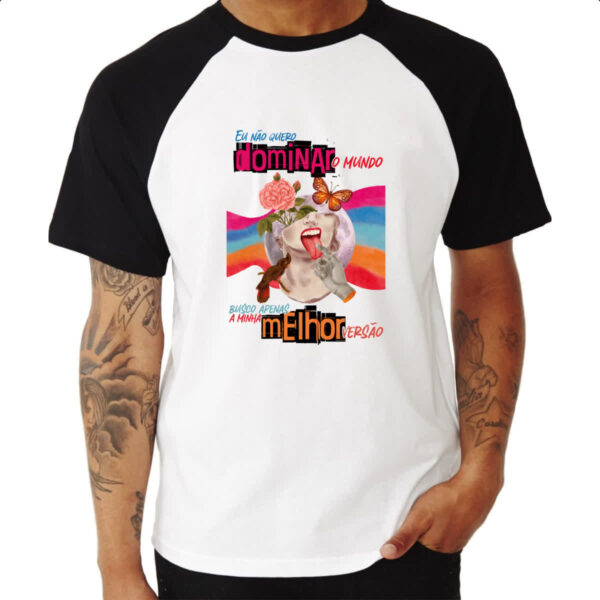Camiseta Raglan Mulher dominar o mundo - Imagem 3