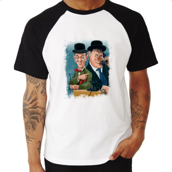 Camiseta Raglan Nostalgia O Gordo e o Magro Caricatura - Imagem 3