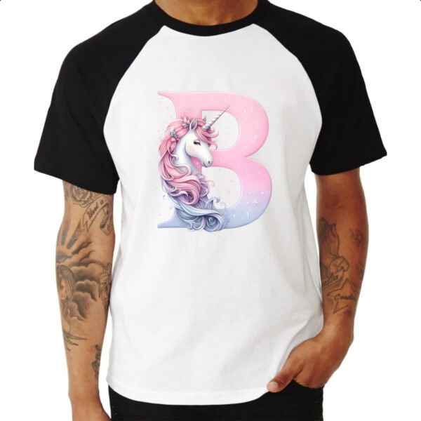 Camiseta Raglan Unicornio Alfabeto Letra B - Imagem 3