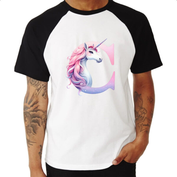 Camiseta Raglan Unicornio Alfabeto Letra C - Imagem 3