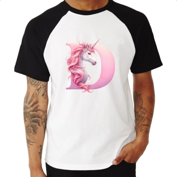 Camiseta Raglan Unicornio Alfabeto Letra D - Imagem 3