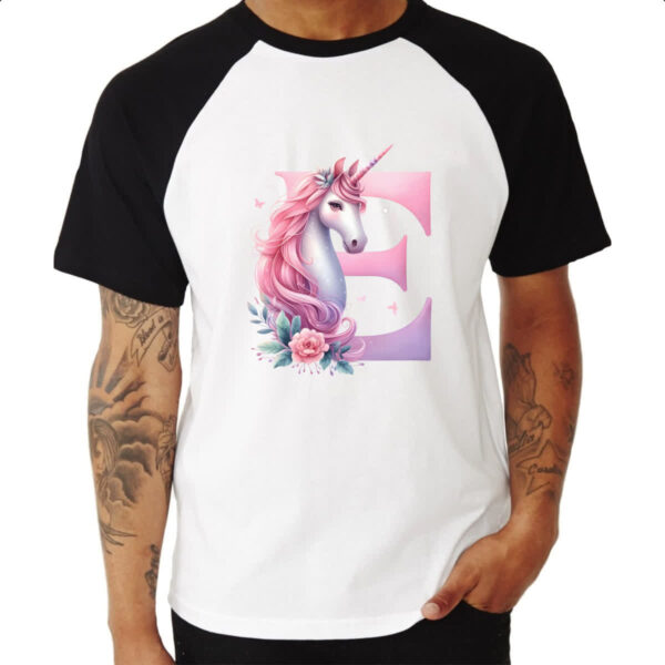 Camiseta Raglan Unicornio Alfabeto Letra E - Imagem 3