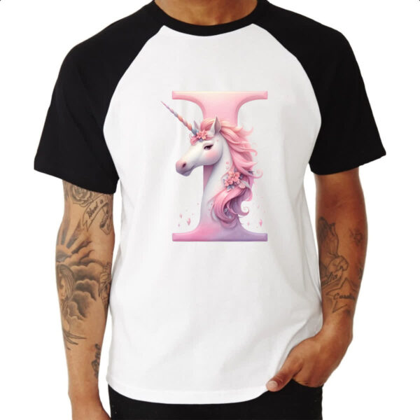 Camiseta Raglan Unicornio Alfabeto Letra I - Imagem 3