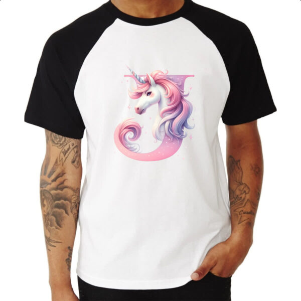 Camiseta Raglan Unicornio Alfabeto Letra J - Imagem 3