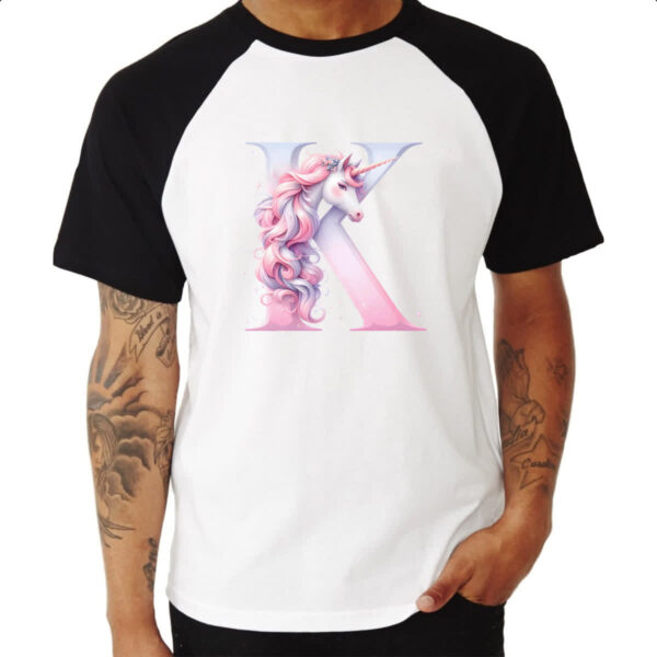Camiseta Raglan Unicornio Alfabeto Letra K - Imagem 3
