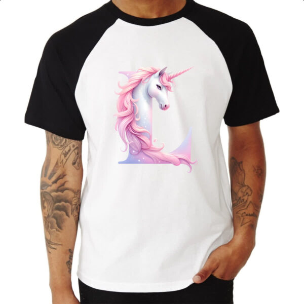 Camiseta Raglan Unicornio Alfabeto Letra L - Imagem 3