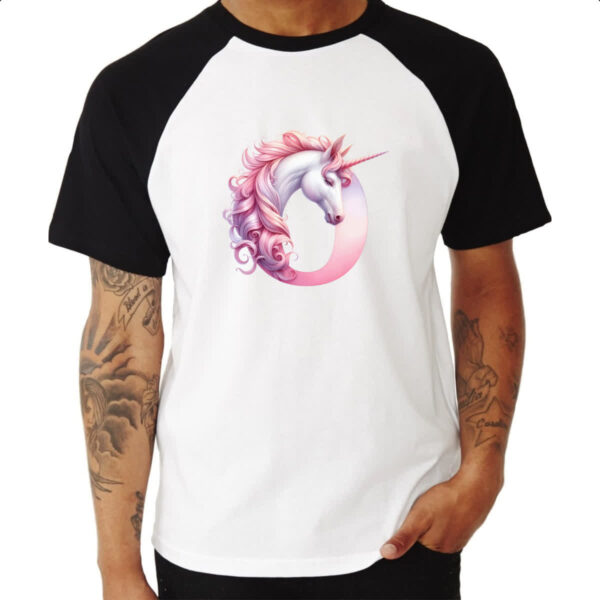 Camiseta Raglan Unicornio Alfabeto Letra O - Imagem 3