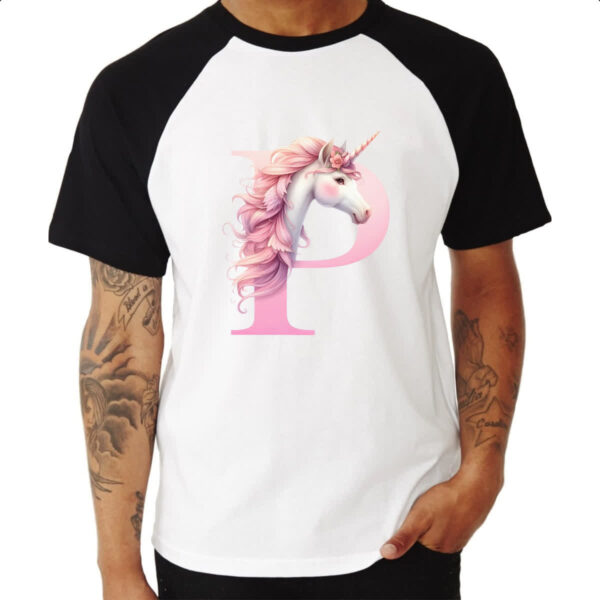 Camiseta Raglan Unicornio Alfabeto Letra P - Imagem 3
