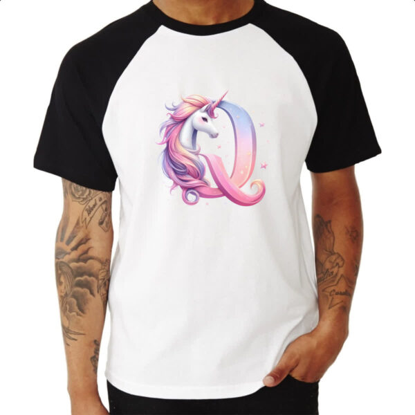 Camiseta Raglan Unicornio Alfabeto Letra Q - Imagem 3