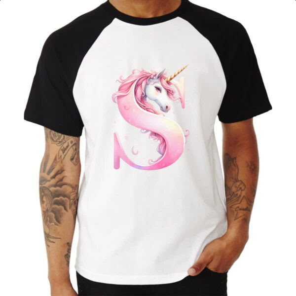 Camiseta Raglan Unicornio Alfabeto Letra S - Imagem 3