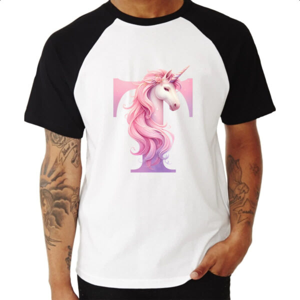 Camiseta Raglan Unicornio Alfabeto Letra T - Imagem 3