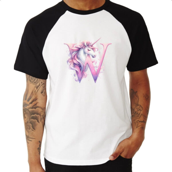 Camiseta Raglan Unicornio Alfabeto Letra W - Imagem 3