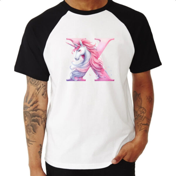 Camiseta Raglan Unicornio Alfabeto Letra X - Imagem 3