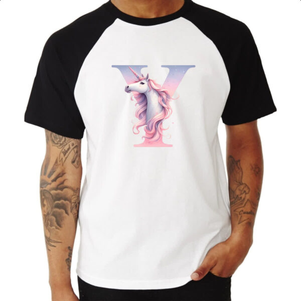 Camiseta Raglan Unicornio Alfabeto Letra Y - Imagem 3