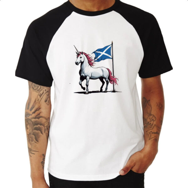 Camiseta Raglan Unicornio bandeira Escocia - Imagem 3
