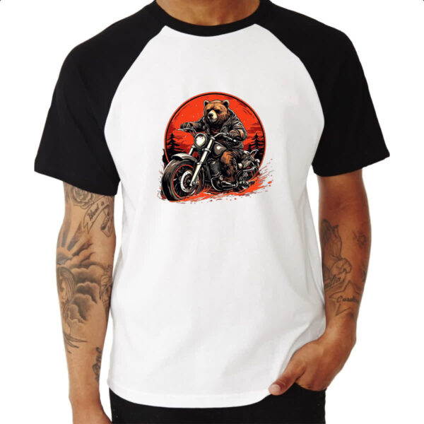 Camiseta Raglan Urso Pardo Motoqueiro Radical - Imagem 3