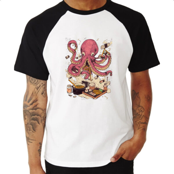 Camiseta Raglan Octopus cozinheiro - Imagem 3