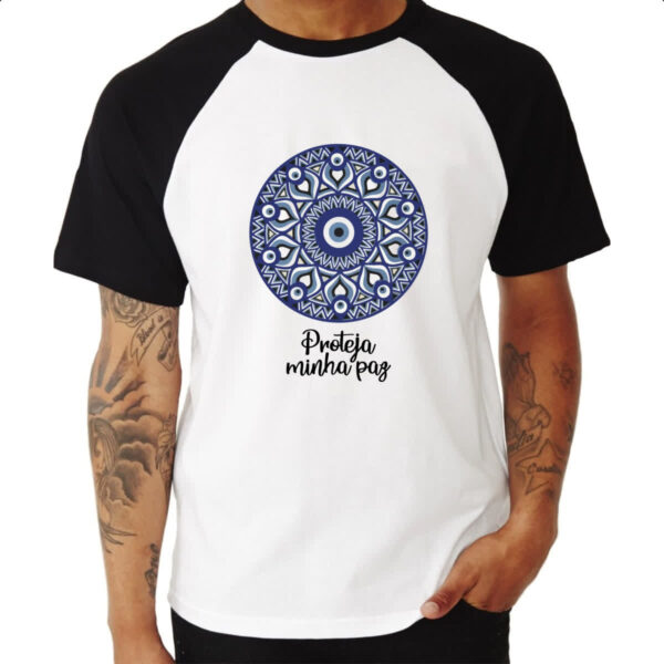 Camiseta Raglan Olho grego proteja minha paz - Imagem 3