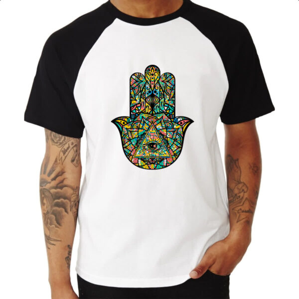 Camiseta Raglan Olho mao Hamsa - Imagem 3