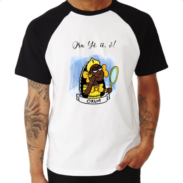 Camiseta Raglan Orixas Cartoon Oxum Ora Ye ie o - Imagem 3