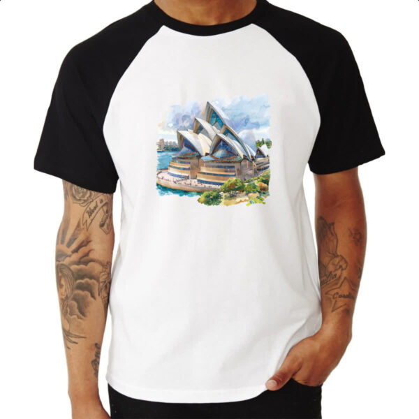 Camiseta Raglan Opera de Sydney watercolor - Imagem 3