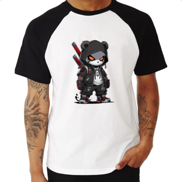 Camiseta Raglan Panda chibi ninja - Imagem 3