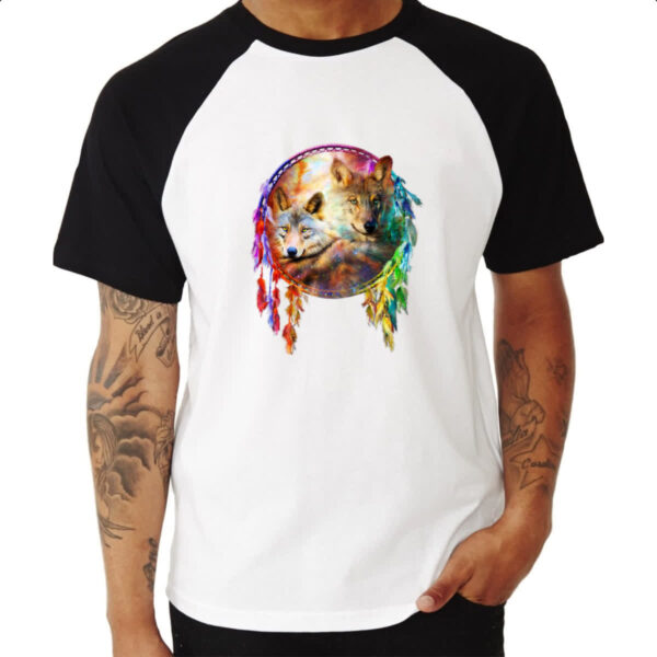 Camiseta Raglan Apanhador de sonhos casal de lobo - Imagem 3
