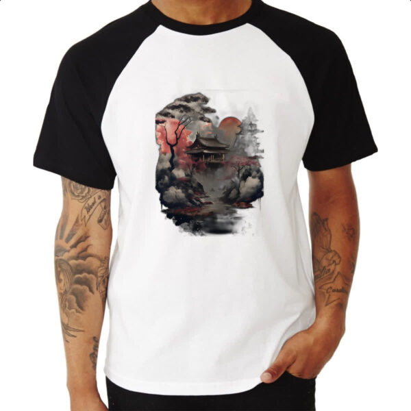 Camiseta Raglan Paisagem Asia tinta a oleo - Imagem 3