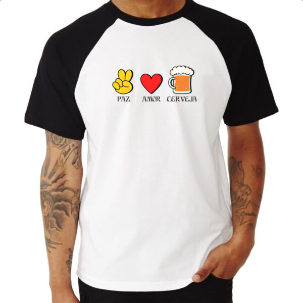Camiseta Raglan Paz Amor Cerveja - Imagem 3