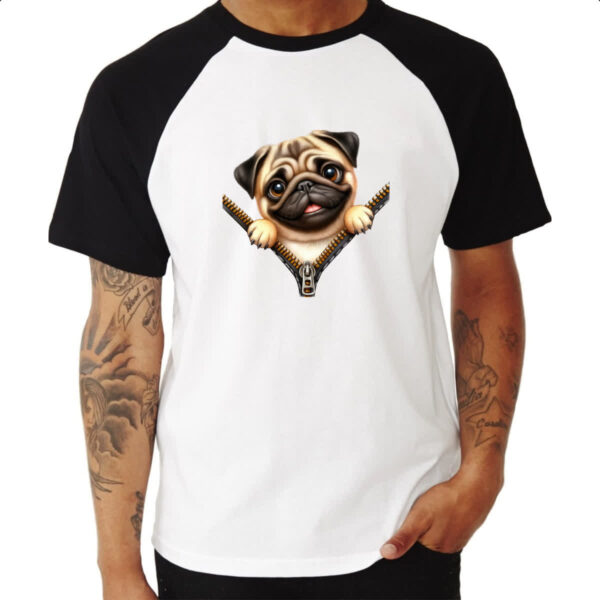 Camiseta Raglan Pug no Ziper - Imagem 3