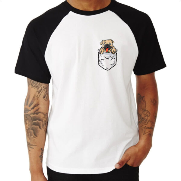 Camiseta Raglan Pug no bolso - Imagem 3