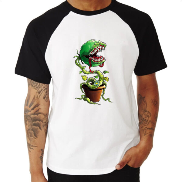 Camiseta Raglan Planta carnivora no vaso - Imagem 3