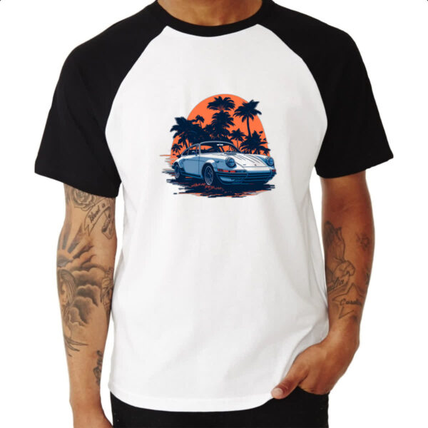 Camiseta Raglan Porsche Branco Sunset - Imagem 3