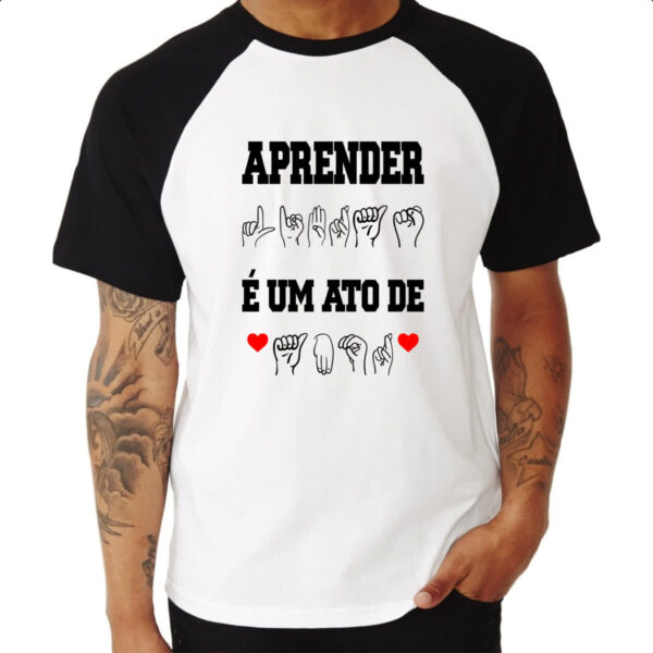 Camiseta Raglan Aprender libra ato de amor - Imagem 3