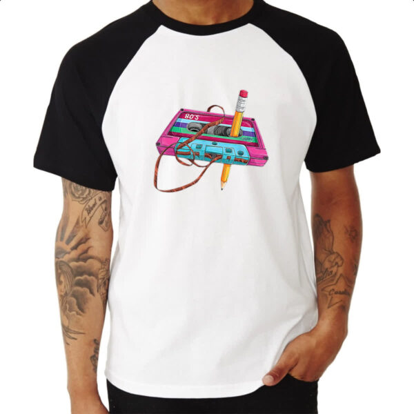Camiseta Raglan Rebobinador fita K7 raiz - Imagem 3
