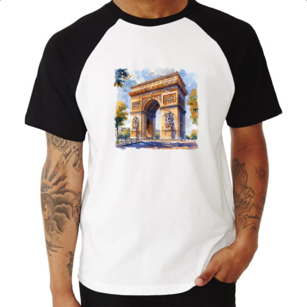 Camiseta Raglan Arco do triunfo watercolor - Imagem 3