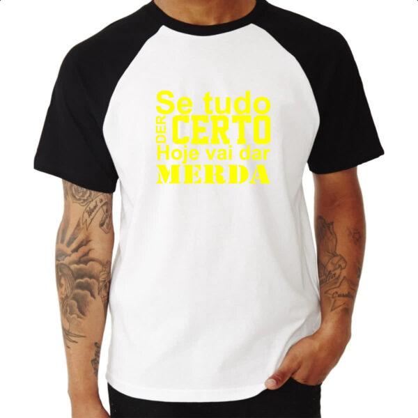 Camiseta Raglan Se tudo der certo hoje Amarelo - Imagem 3