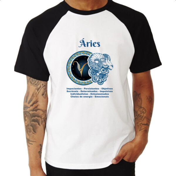Camiseta Raglan Signo de Aries adjetivos - Imagem 3