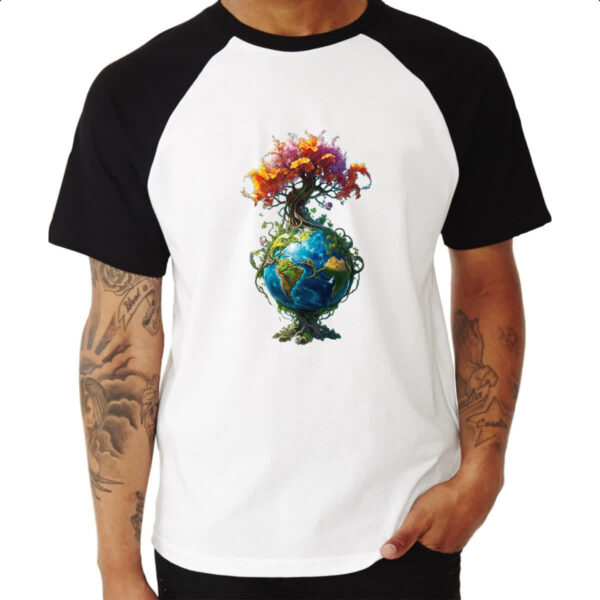 Camiseta Raglan Arvore da vida planeta Terra - Imagem 3