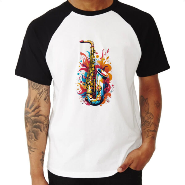 Camiseta Raglan Saxofone colorful arte design - Imagem 3