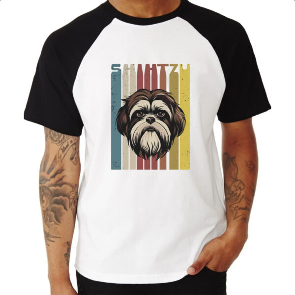 Camiseta Raglan Shih-tzu retro vintage - Imagem 3